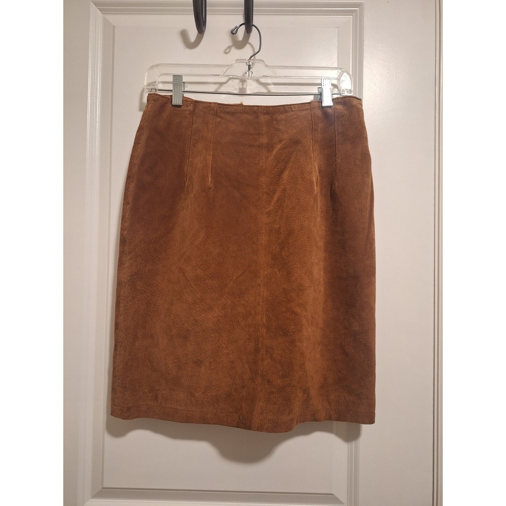 G-III Global Identity Vintage Brown‎ Suede Leather Pencil Skirt Womens 11/12 90s